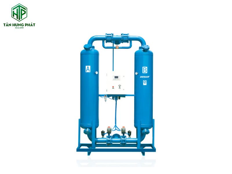 Máy sấy kiểu hấp thụ sử dụng các hạt hút ẩm (chất háo nước) để loại bỏ hơi nước, có khả năng đạt điểm sương rất thấp