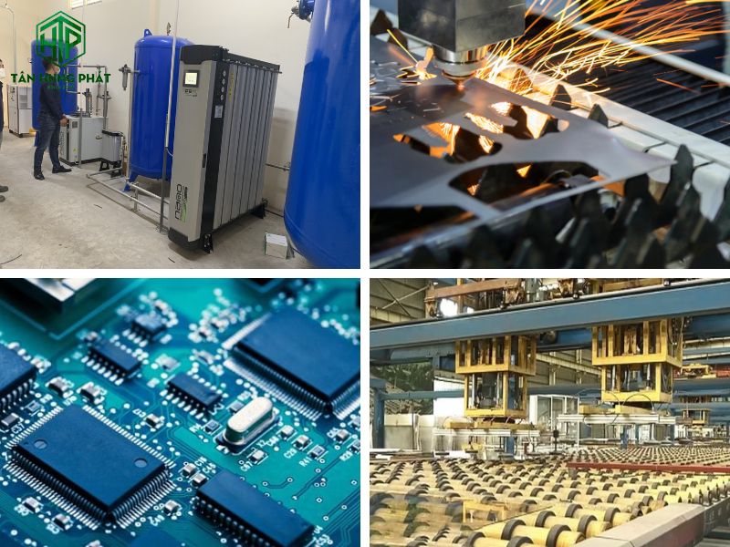 Máy tạo khí nitơ được ứng dụng phổ biến trong công nghiệp hóa chất, sản xuất điện tử, cắt laser, gia công và sản xuất kính nổi